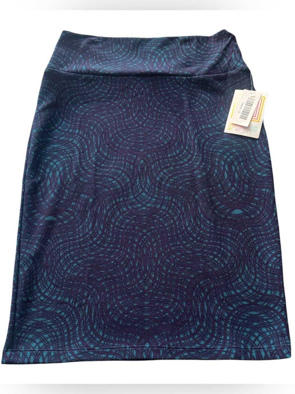 LuLaRoe Cassie Purple and Blue Wave Pattern Pencil Skirt